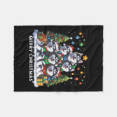 ハスキー犬のクリスマスツリーメリークリスマスマッチング フリースブランケット (正面(横))