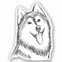 ハスキー犬のスケッチ シール