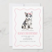 ハスキー犬のプリっぷなチェック柄の誕生日招待状 招待状 (正面)