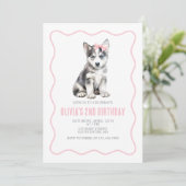ハスキー犬のプリっぷなチェック柄の誕生日招待状 招待状 (スタンド正面)