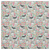 ハスキー犬のヴィンテージ花模様ライトブルー ファブリック (見本)