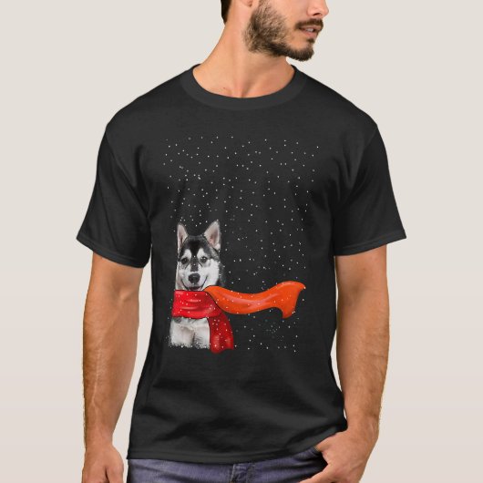 ハスキー犬の冬のクリスマスセータークリスマスペットドッグ Tシャツ (正面)