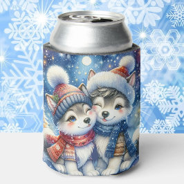 ハスキー犬の名前を追加クリスマスウィンターギフト 缶クーラー