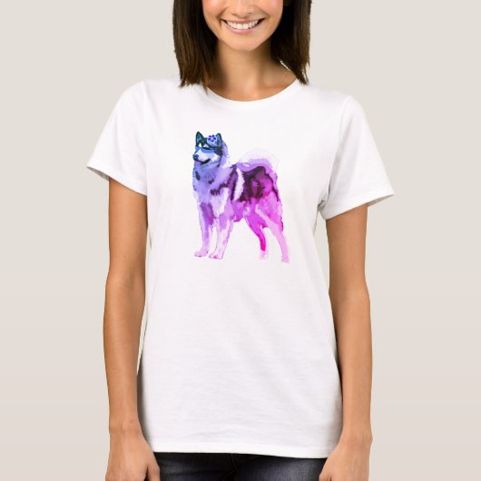 ハスキー犬の女性のベラ花サークルトップ Tシャツ (正面)