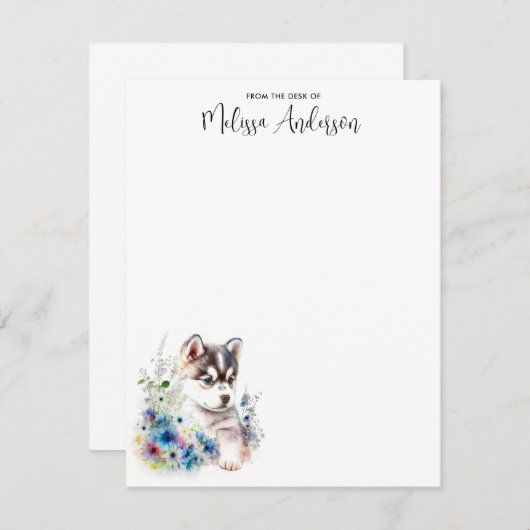 ハスキー犬の子犬の水色かわいいパーソナライズされた ノートカード (正面/裏面)
