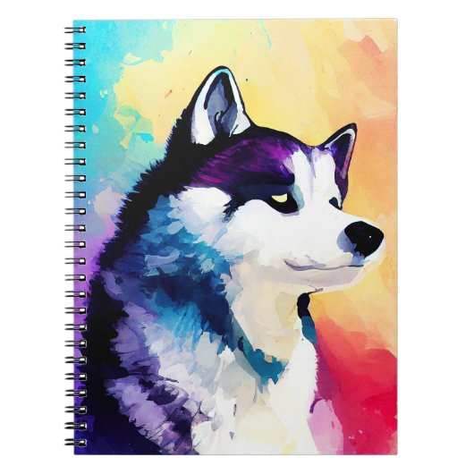 ハスキー犬の野生自然動物の色絵画芸術 ノートブック (正面)