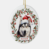 ハスキー犬の陶器製円形オーナメント セラミックオーナメント (右)