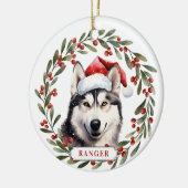 ハスキー犬の陶器製円形オーナメント セラミックオーナメント (左)
