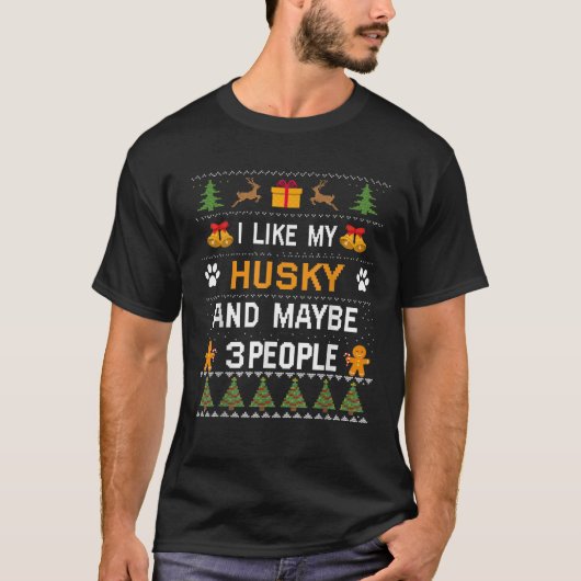ハスキー犬の飼い主へのギフト ハスキー犬 クリスマスのセーター Tシャツ (正面)