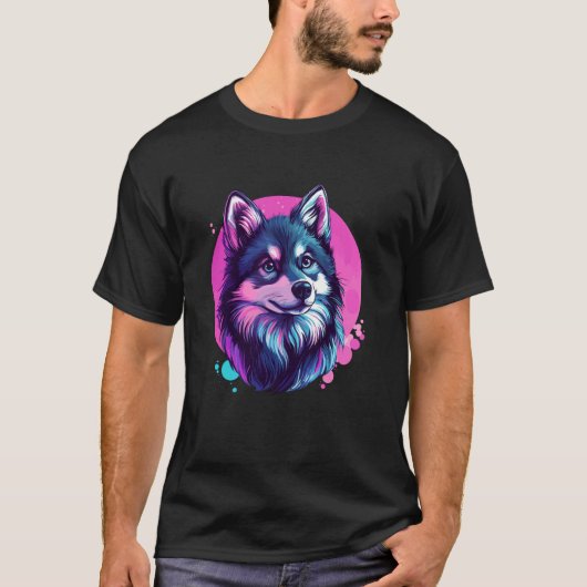 ハスキー犬の鮮やかな色彩の肖像 Tシャツ (正面)
