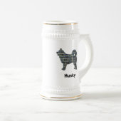 ハスキー犬の黄色と青のグリッド線 ビールジョッキ (正面右)