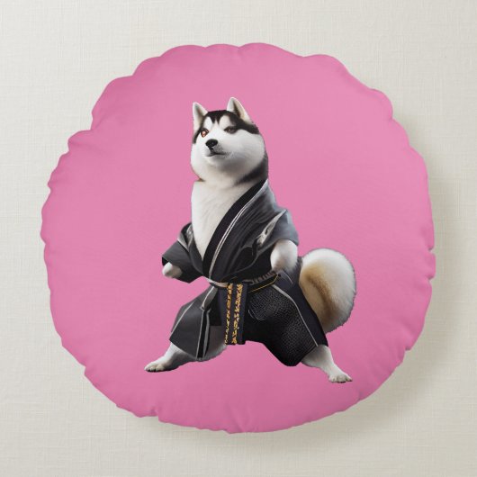 ハスキー犬は空手を知っている、ハスキー犬の空手選手 ラウンドクッション (正面)