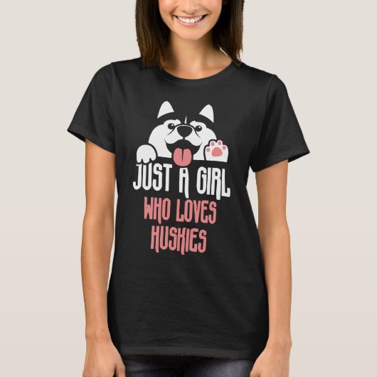 ハスキー犬を愛する少女ばかりかわいい Tシャツ (正面)