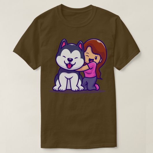 ハスキー犬を飼ったかわいい女の子 Tシャツ (デザイン正面)