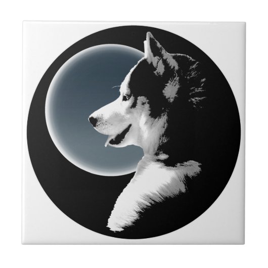 ハスキー犬アートセラミックタイルそり犬の装飾とギフト タイル (正面)