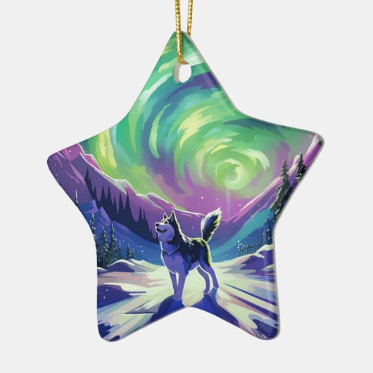 ハスキー犬オーナメントペットラバーギフト、ペットポートレート セラミックオーナメント (左)