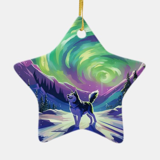 ハスキー犬オーナメントペットラバーギフト、ペットポートレート セラミックオーナメント (裏面)