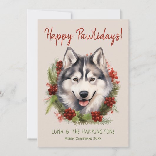 ハスキー犬クリスマスハッピーパウィーデイズハウリデイズ シーズンカード (正面)
