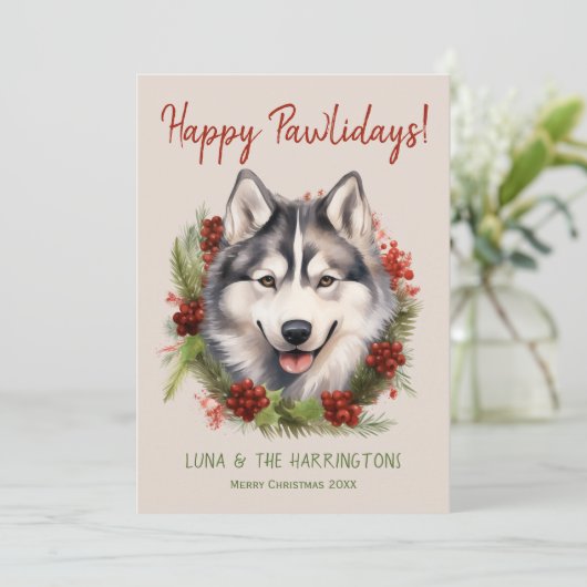 ハスキー犬クリスマスハッピーパウィーデイズハウリデイズ シーズンカード (スタンド正面)