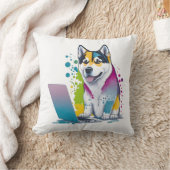 ハスキー犬コンピュータ虹の水の色の技術精通 クッション (ブランケット)