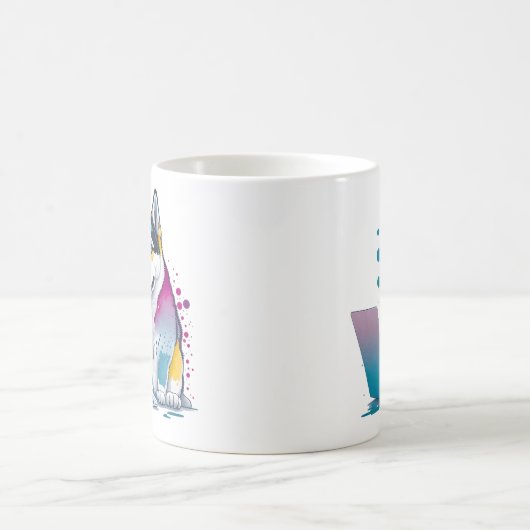 ハスキー犬コンピュータ虹の水の色の技術精通 コーヒーマグカップ (中央)