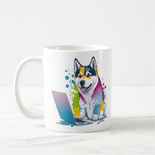 ハスキー犬コンピュータ虹の水の色の技術精通 コーヒーマグカップ