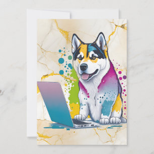 ハスキー犬コンピュータ虹の水の色の技術精通 シーズンカード