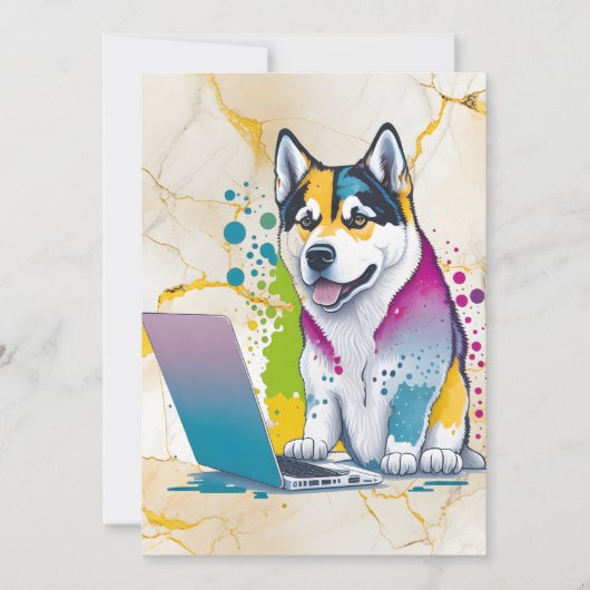 ハスキー犬コンピュータ虹の水の色の技術精通 シーズンカード (正面)