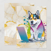 ハスキー犬コンピュータ虹の水の色の技術精通 シーズンカード (正面/裏面)