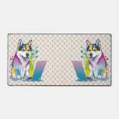 ハスキー犬コンピュータ虹の水の色の技術精通 デスクマット (正面)