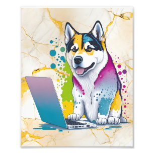 ハスキー犬コンピュータ虹の水の色の技術精通 フォトプリント