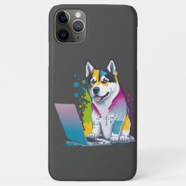 ハスキー犬コンピュータ虹の水の色の技術精通 iPhone 11 PRO MAXケース