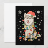 ハスキー犬サンタ帽子 クリスマスツリーライト クリスマス 招待状 (正面/裏面)