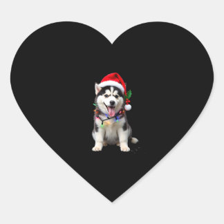 ハスキー犬サンタ帽子 クリスマスツリー Xmas ギフト  ハートシール