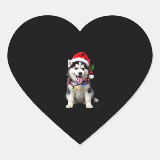 ハスキー犬サンタ帽子 クリスマスツリー Xmas ギフト ハートシール (正面)