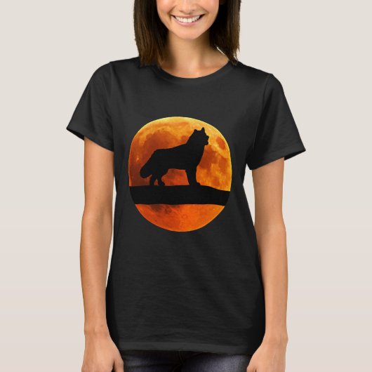 ハスキー犬シルエットムーンシベリアハスキー Tシャツ (正面)