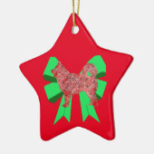 ハスキー犬シルエットレッド&グリーンボウクリスマス セラミックオーナメント (左)