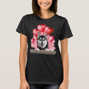 ハスキー犬ハッピーヴァレンティーンズデイペットドッグ恋人 Tシャツ