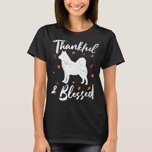ハスキー犬ハッピー感謝祭の日感謝と祝福 Tシャツ (正面)