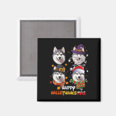 ハスキー犬ハロ感謝祭ハロウィンサンクスギビングXm マグネット (正面/裏面)