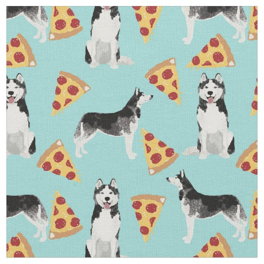 ハスキー犬ピザ愛好家ライトブルー ファブリック (クローズアップ)