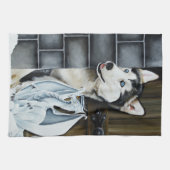 ハスキー犬ホワイトドラゴンアドベンチャー キッチンタオル (横)