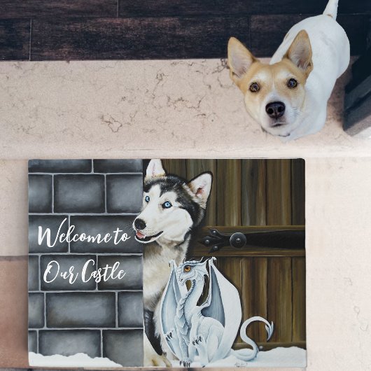 ハスキー犬ホワイトドラゴンアドベンチャー ドアマット