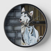 ハスキー犬ホワイトドラゴンアドベンチャー 壁時計 (正面)
