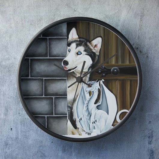 ハスキー犬ホワイトドラゴンアドベンチャー 壁時計