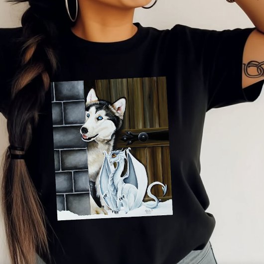 ハスキー犬ホワイトドラゴンアドベンチャー Tシャツ