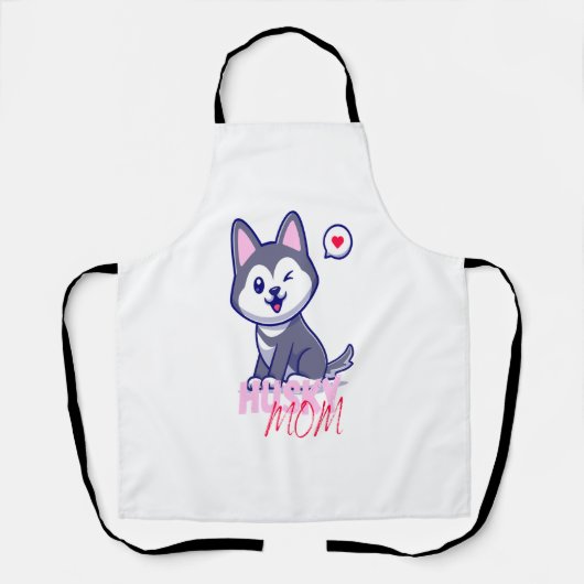 ハスキー犬ママかわいいかわいい子犬 エプロン (正面)