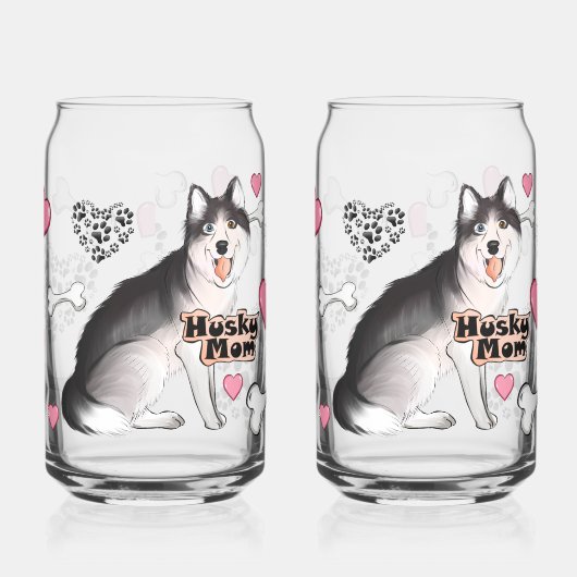 ハスキー犬ママと骨とハート ガラス缶 (左)