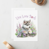 ハスキー犬ママ フローラル ノートカード (正面/裏面インサイチュ)