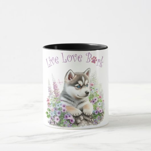ハスキー犬ママ フローラル マグカップ (中央)